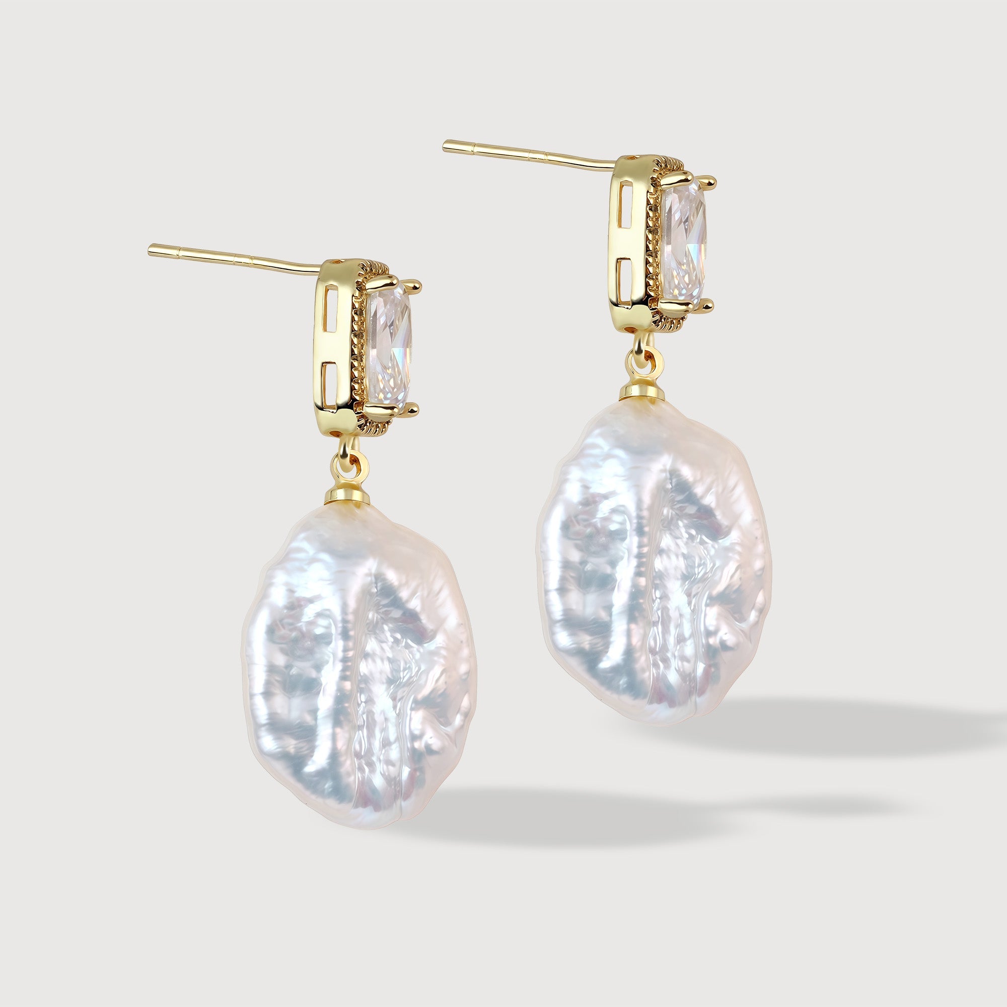 Rectangular Halo Pearl Drop Earrings