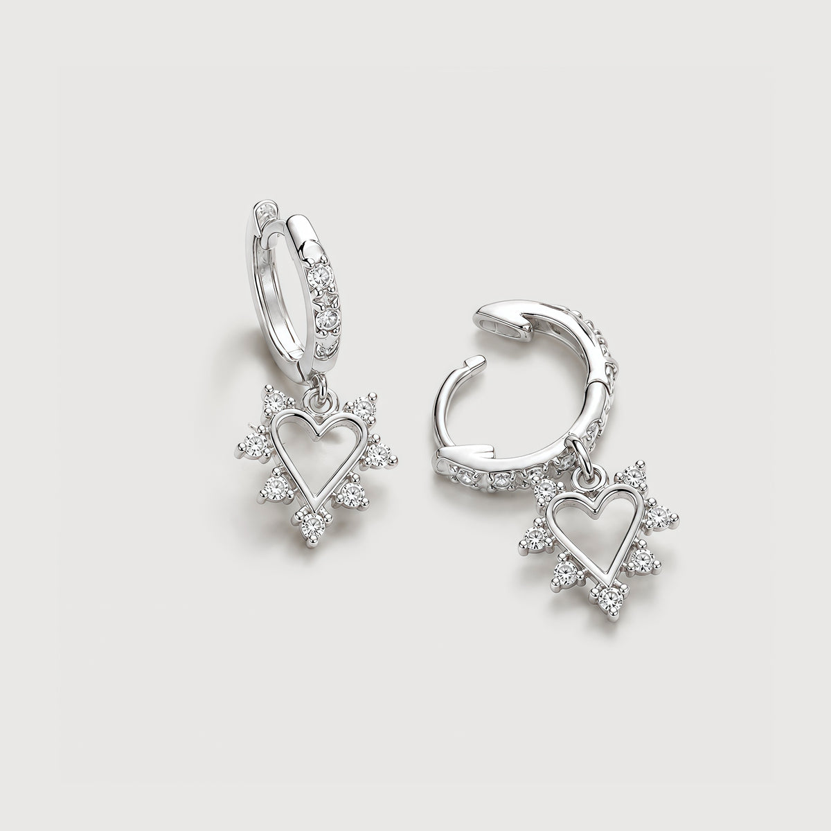5A Zirconia Heart Charm Huggie Hoop Earrings