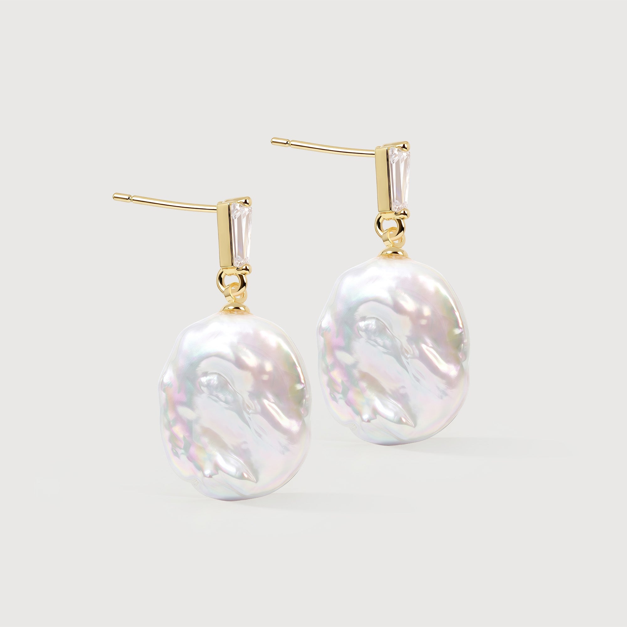 Baguette Accent Baroque Pearl Drop Earrings