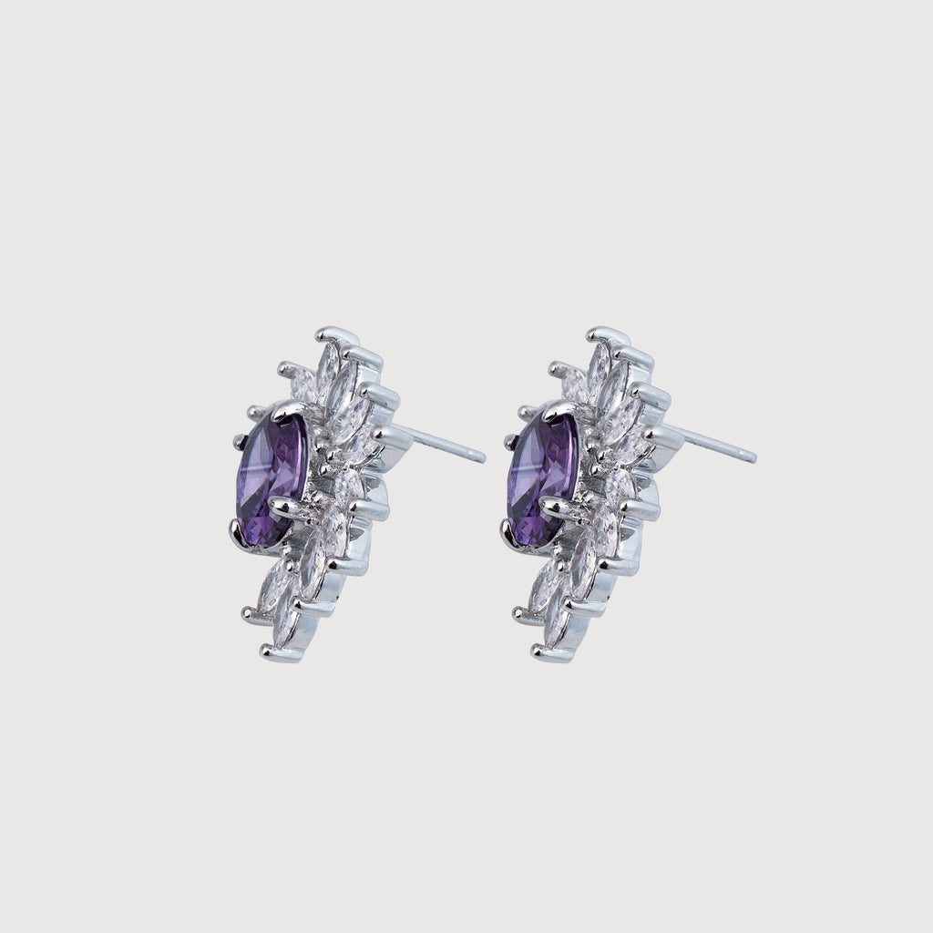 18K Gold-Plated Purple Zircon Cluster Stud Earrings