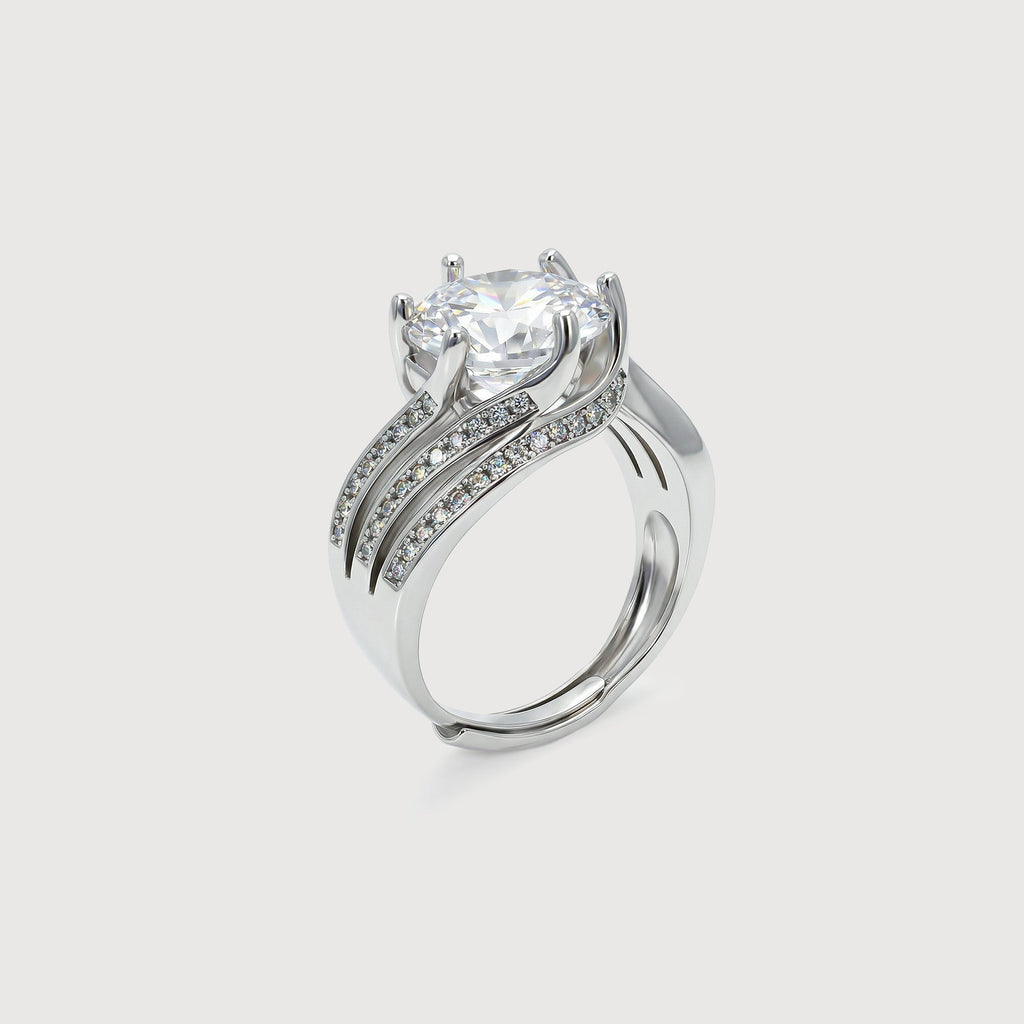 Silver-Tone Round Zircon Swirl Ring