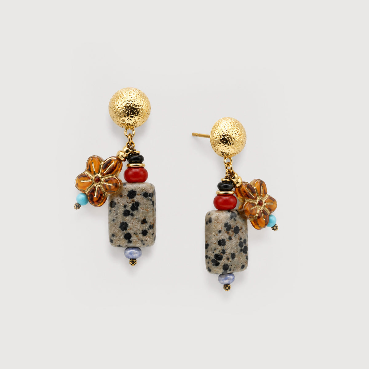 Gold-Tone Mixed Stone Floral Drop Earrings