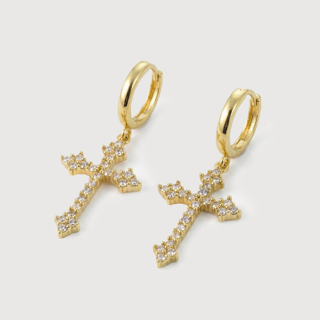 Zircon Cross Huggie Drop Earrings