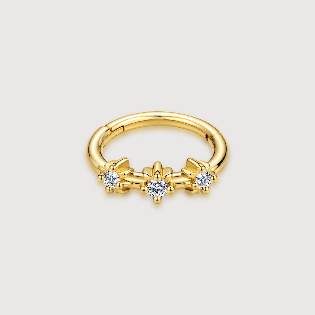 Floral Zirconia Sterling Silver Huggie Hoops