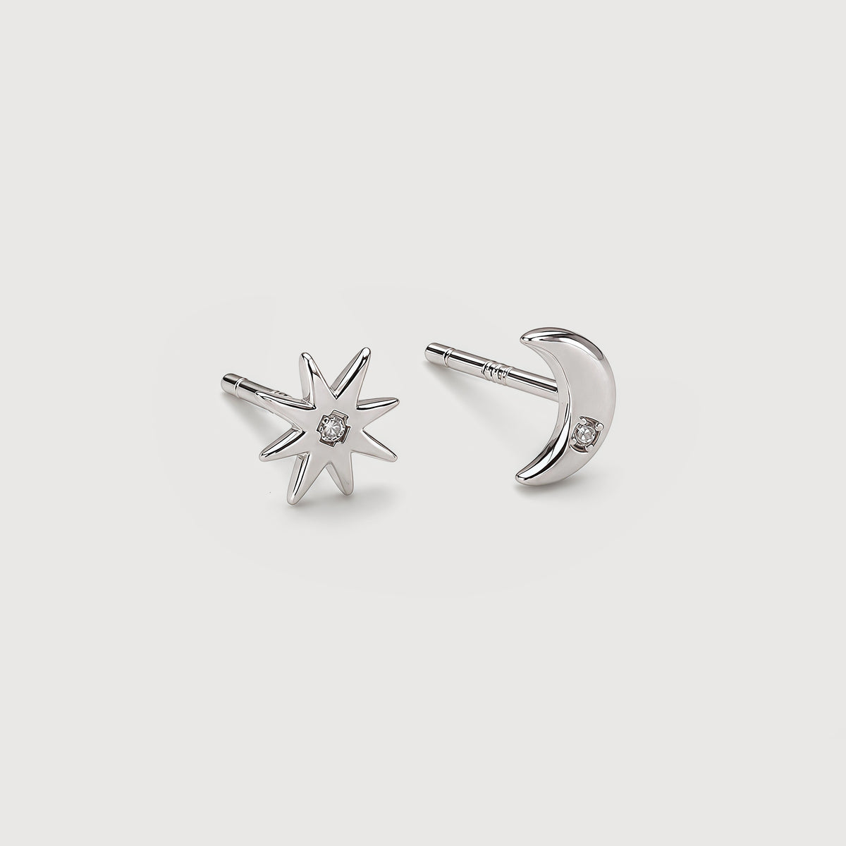 18K Gold-Plated S925 Moon & Star Stud Earrings