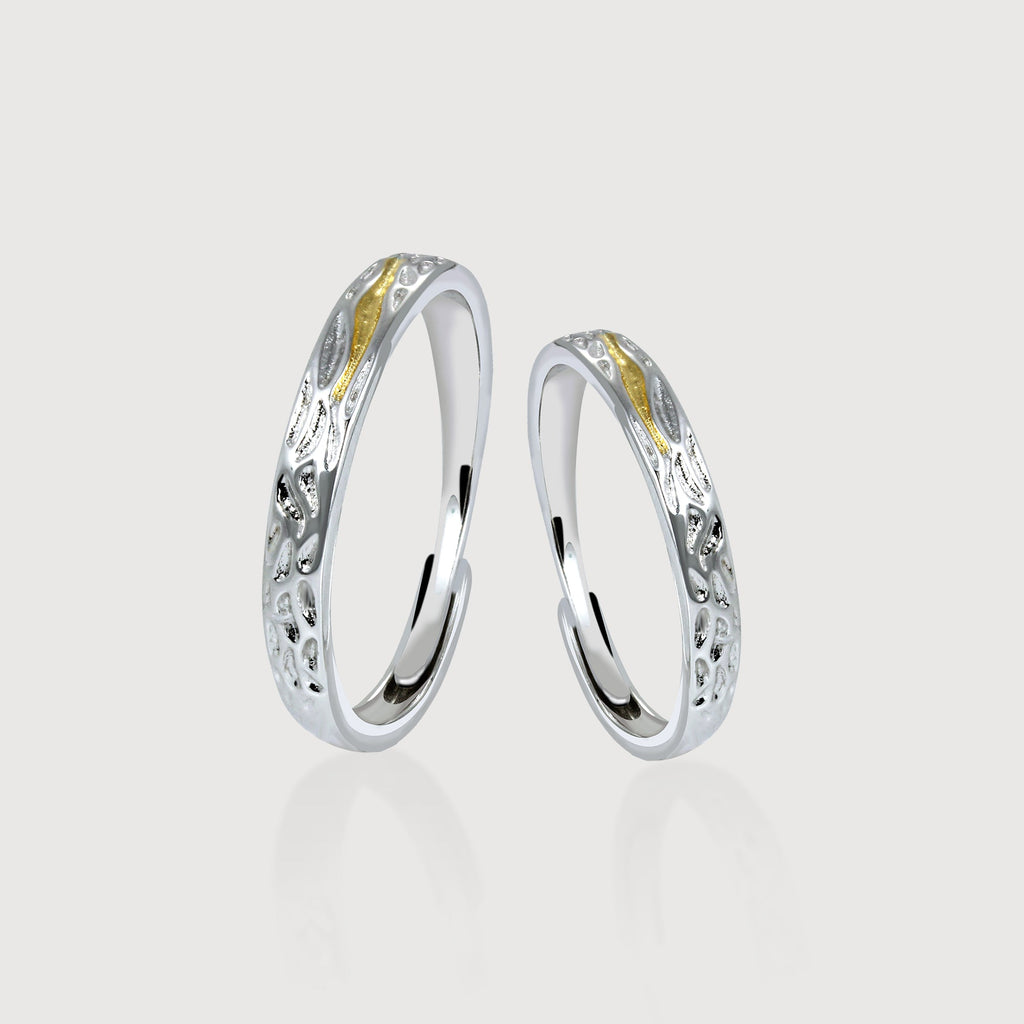 Two-Tone Textured S925 Silver Couple Ring Set
