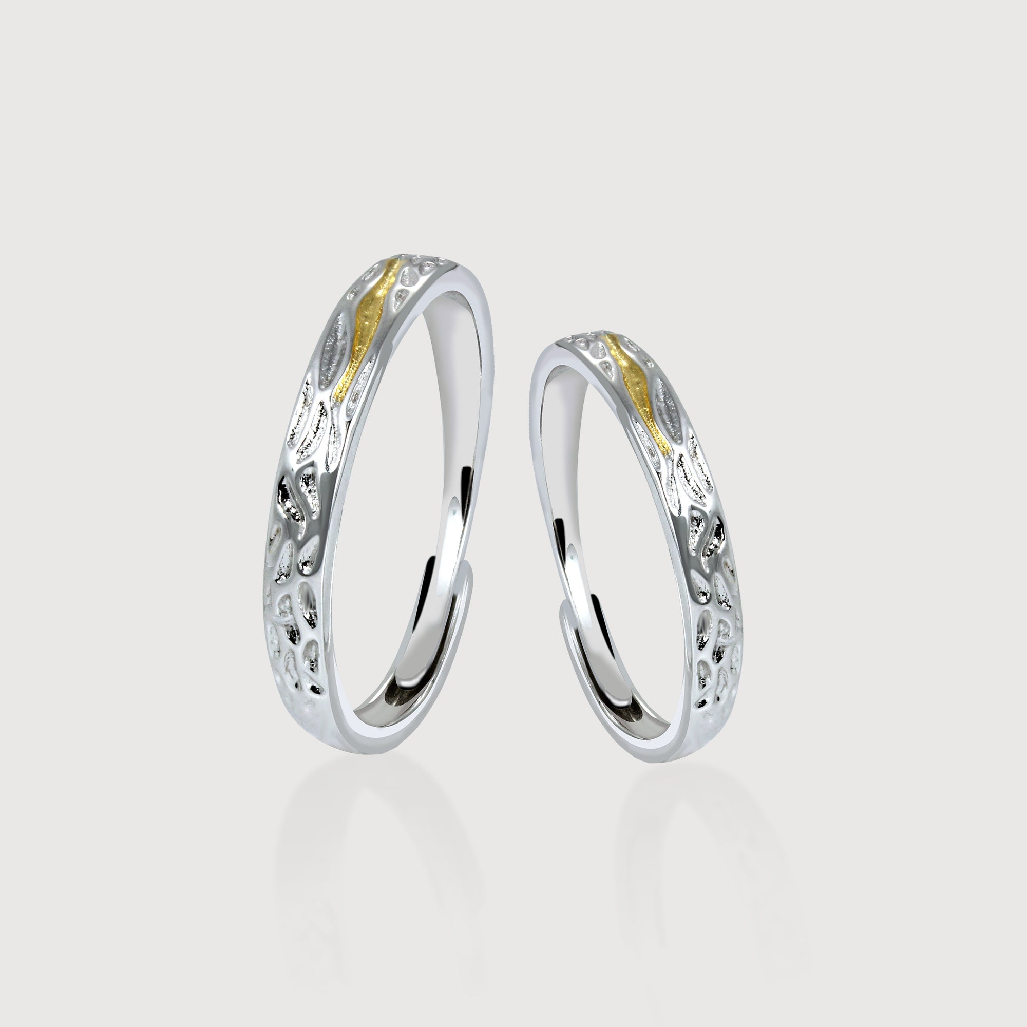 Two-Tone Textured S925 Silver Couple Ring Set