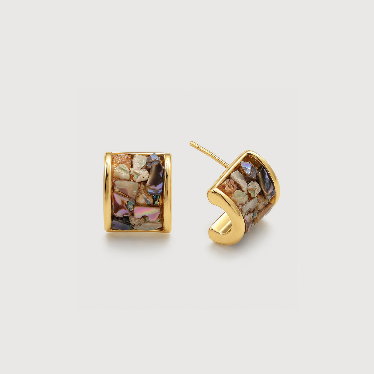 Gold-Plated Shell Mosaic Half-Hoop Earrings