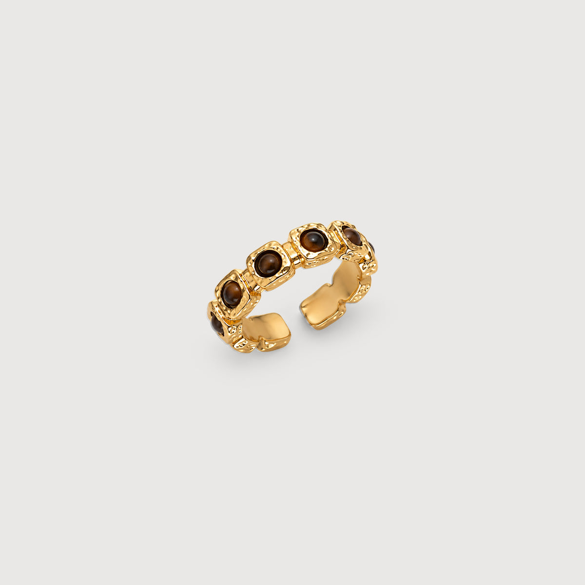 Natural Tiger's Eye Adjustable 18K Gold-Plated Copper Ring
