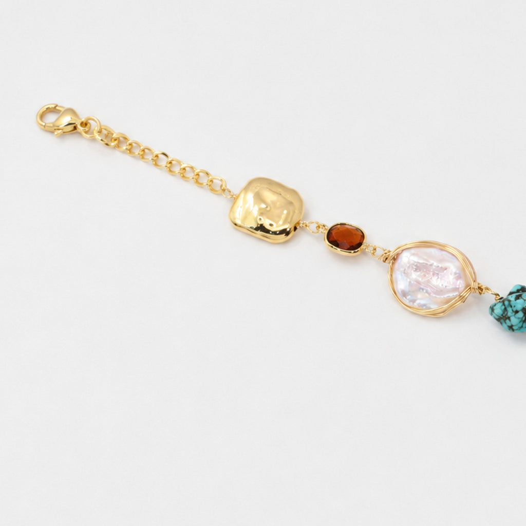 18K Gold-Plated Pearl and Turquoise Bracelet