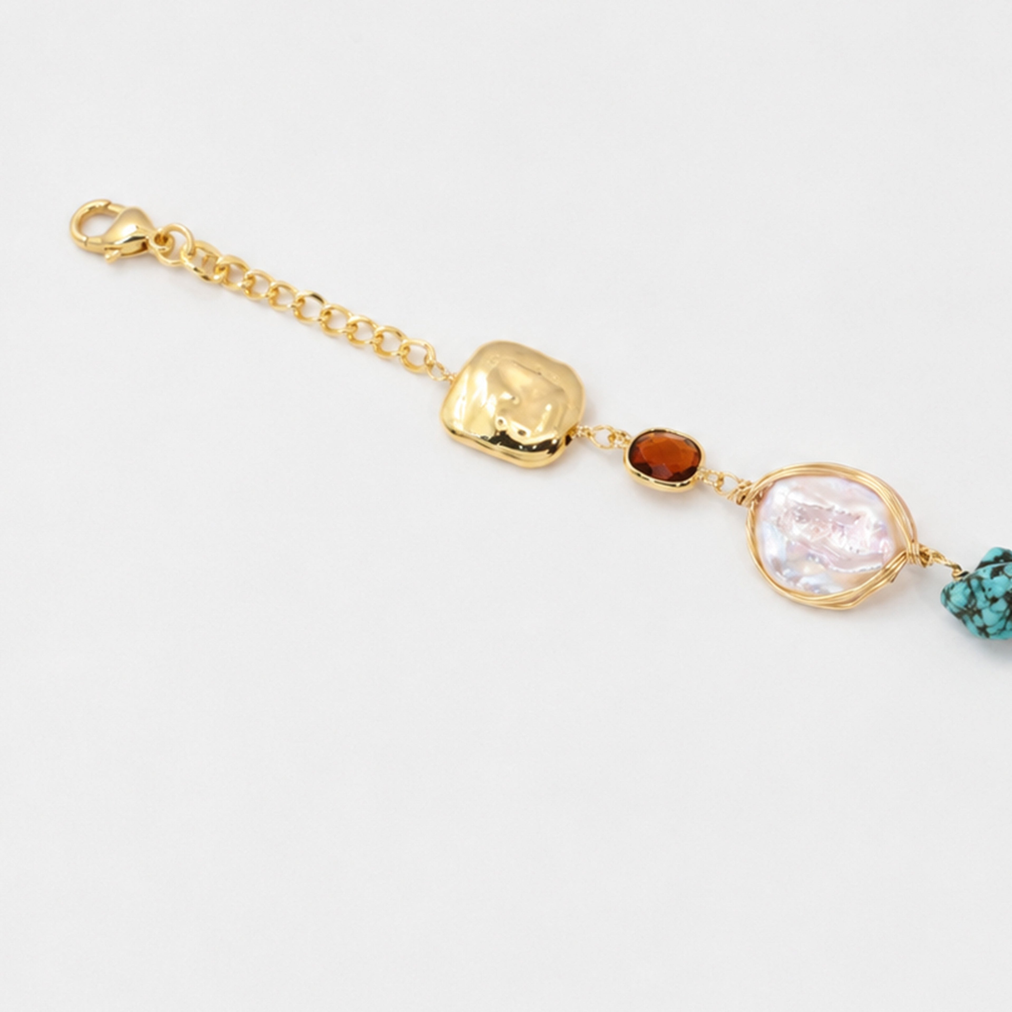 18K Gold-Plated Pearl and Turquoise Bracelet