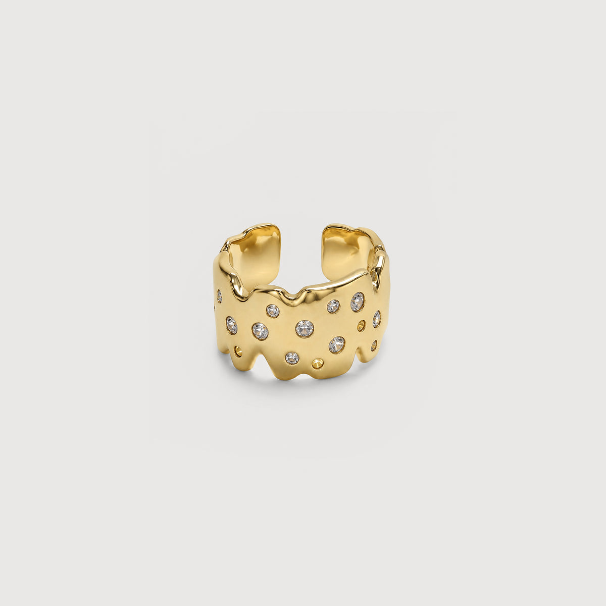 5A Zirconia Irregular Wide Gold-Plated Copper Alloy Ring