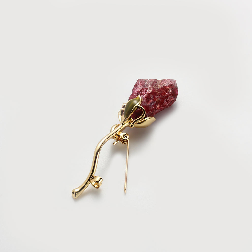 Red Glass Crystal Botanical Brooch