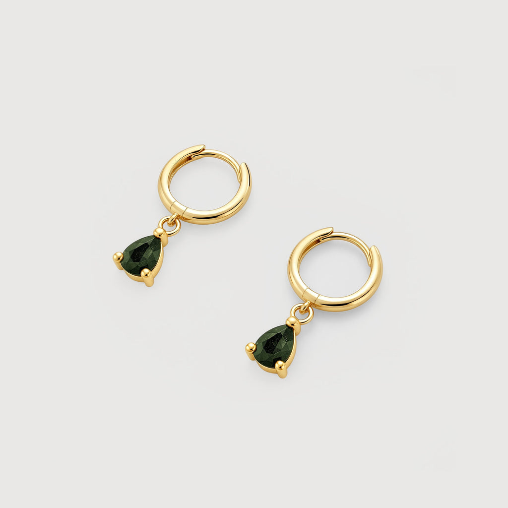 Natural Stone Teardrop Huggie Hoop Earrings