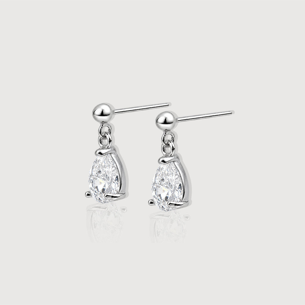 Pear-Cut Zirconia Silver Drop Earrings
