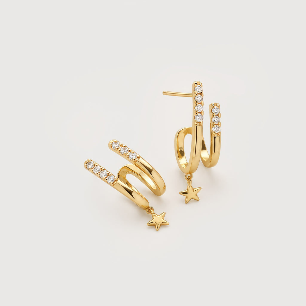 18K Gold-Plated S925 5A Zircon Star Drop Earrings