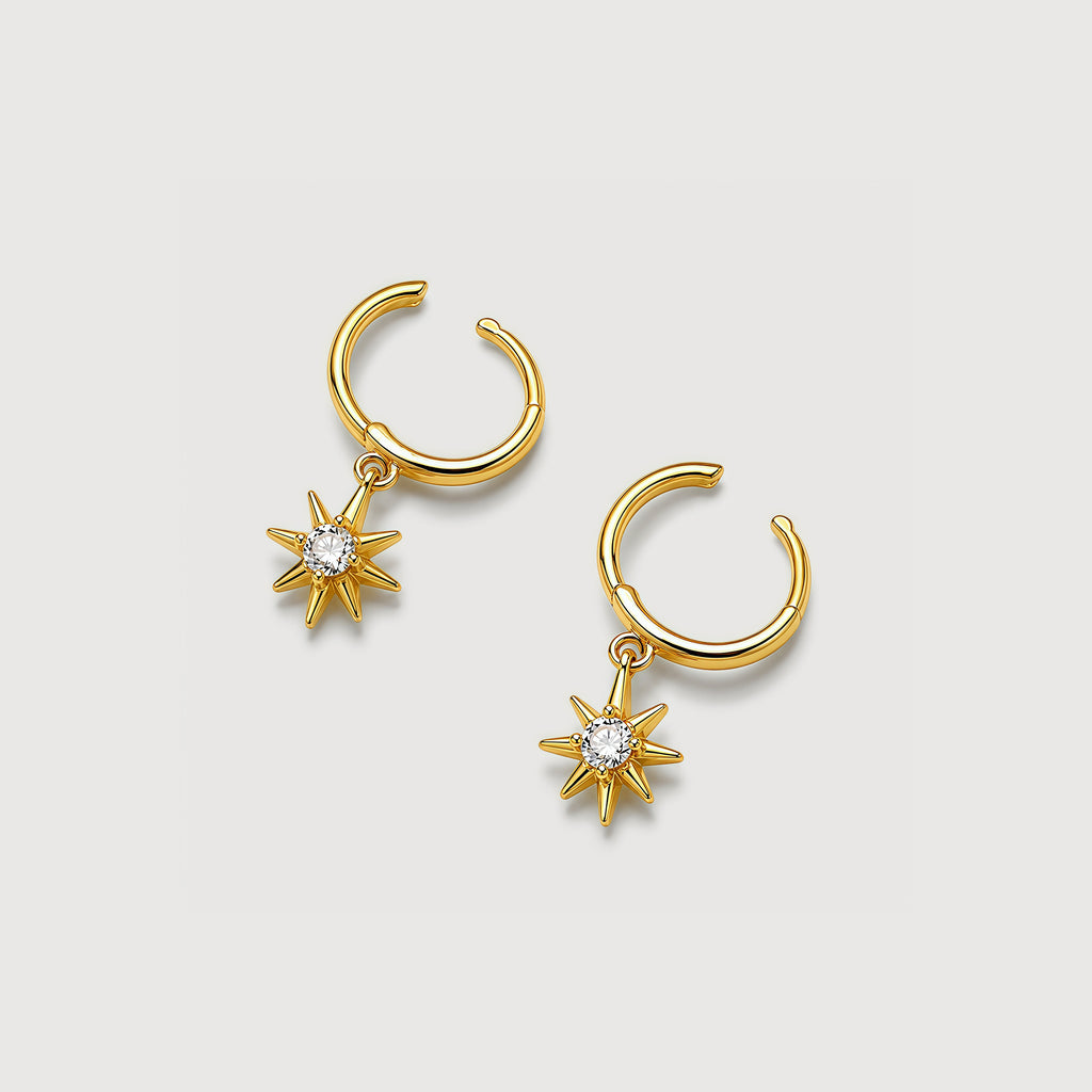 CZ Starburst Drop Huggie Hoop Earrings
