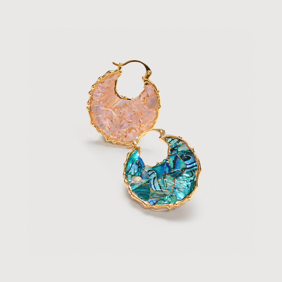 18K Gold-Plated Mother-of-Pearl Crescent Hoop Earrings