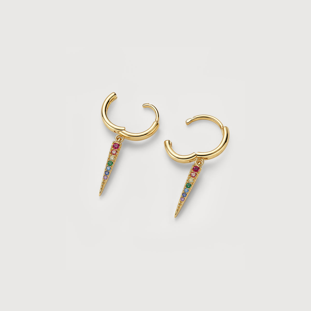 S925 Silver Rainbow Zircon Spike Hoop Earrings