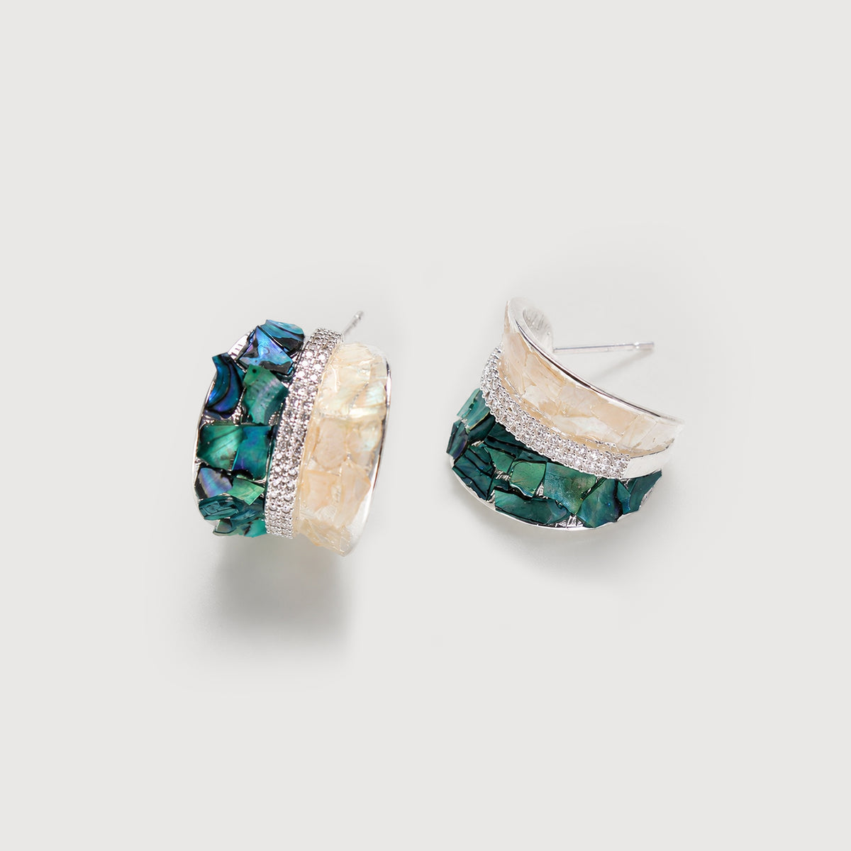 Shell Mosaic Curved Statement Stud Earrings
