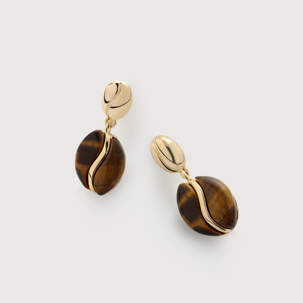 18K Gold-Plated Tiger's Eye Drop Earrings