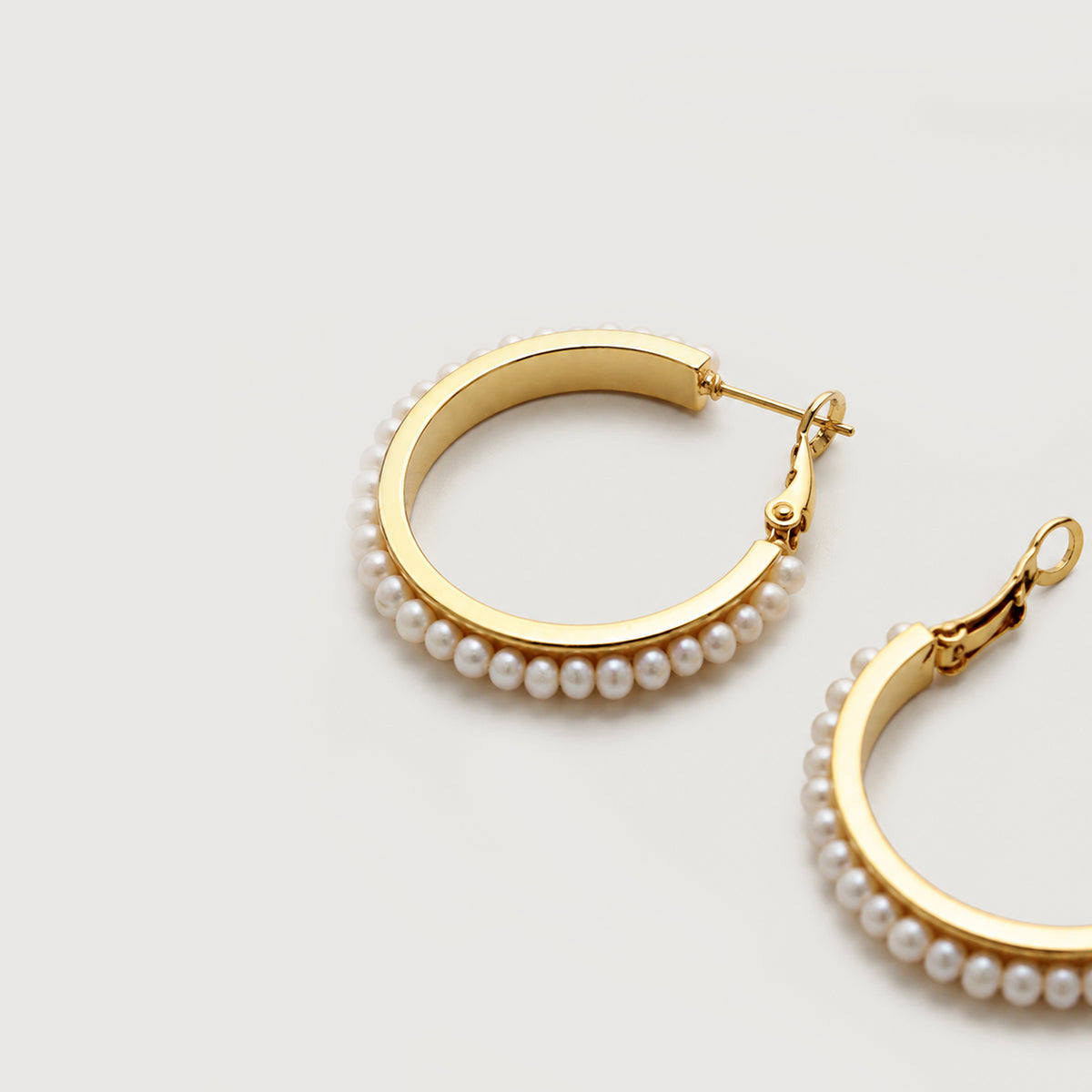 18K Gold-Plated Brass Pearl Hoop Earrings