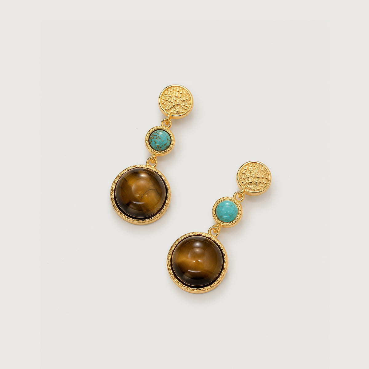 Gold-Plated Tiger's Eye & Turquoise Drop Earrings
