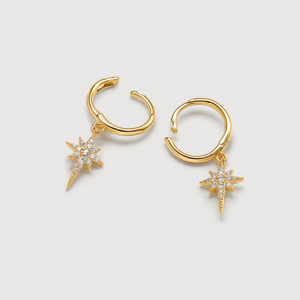 5A CZ North Star Drop Huggie Hoop Earrings