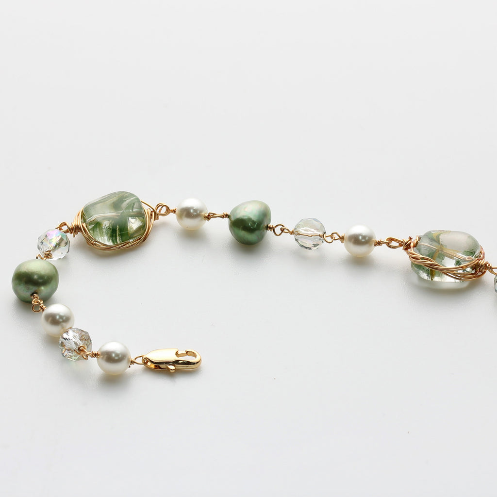 Freshwater Pearl & Crystal Link Bracelet