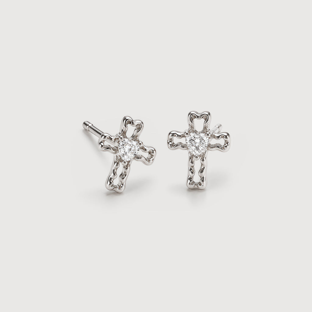 S925 Cross Zircon Stud Earrings