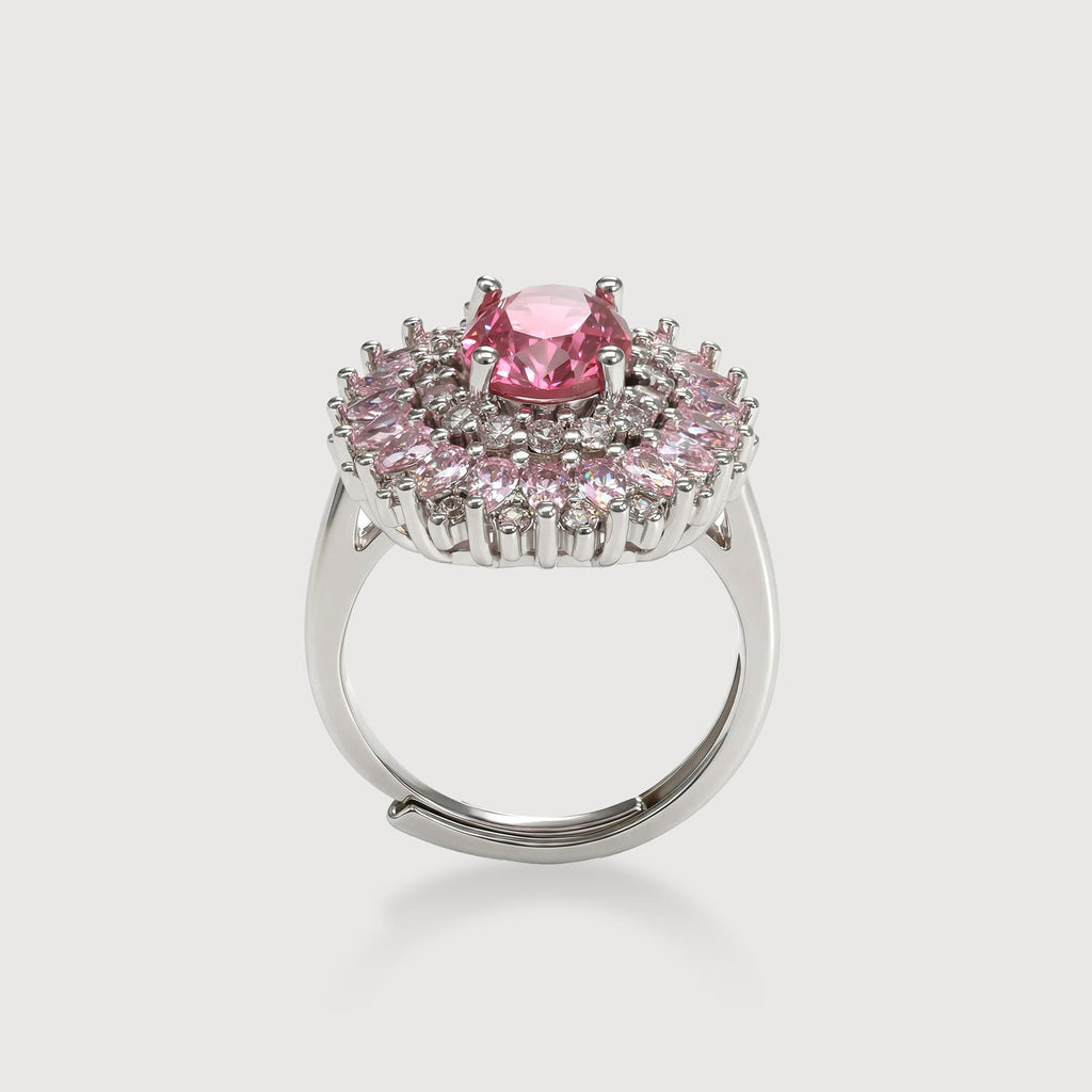 Pink Zircon Floral Halo Adjustable Ring