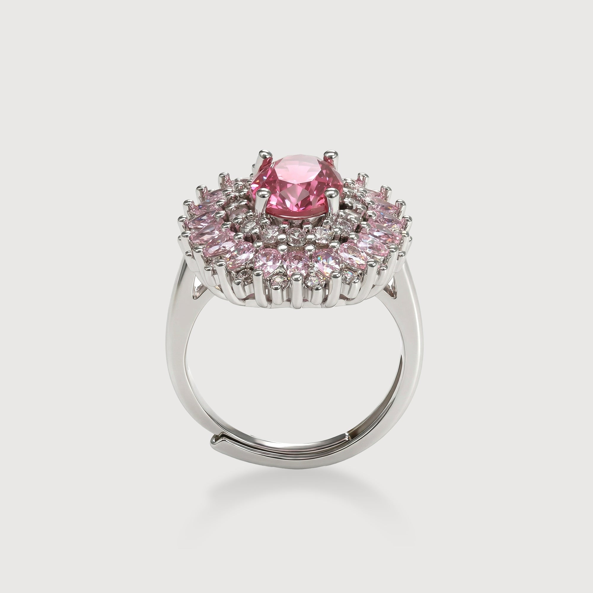 Pink Zircon Floral Halo Adjustable Ring