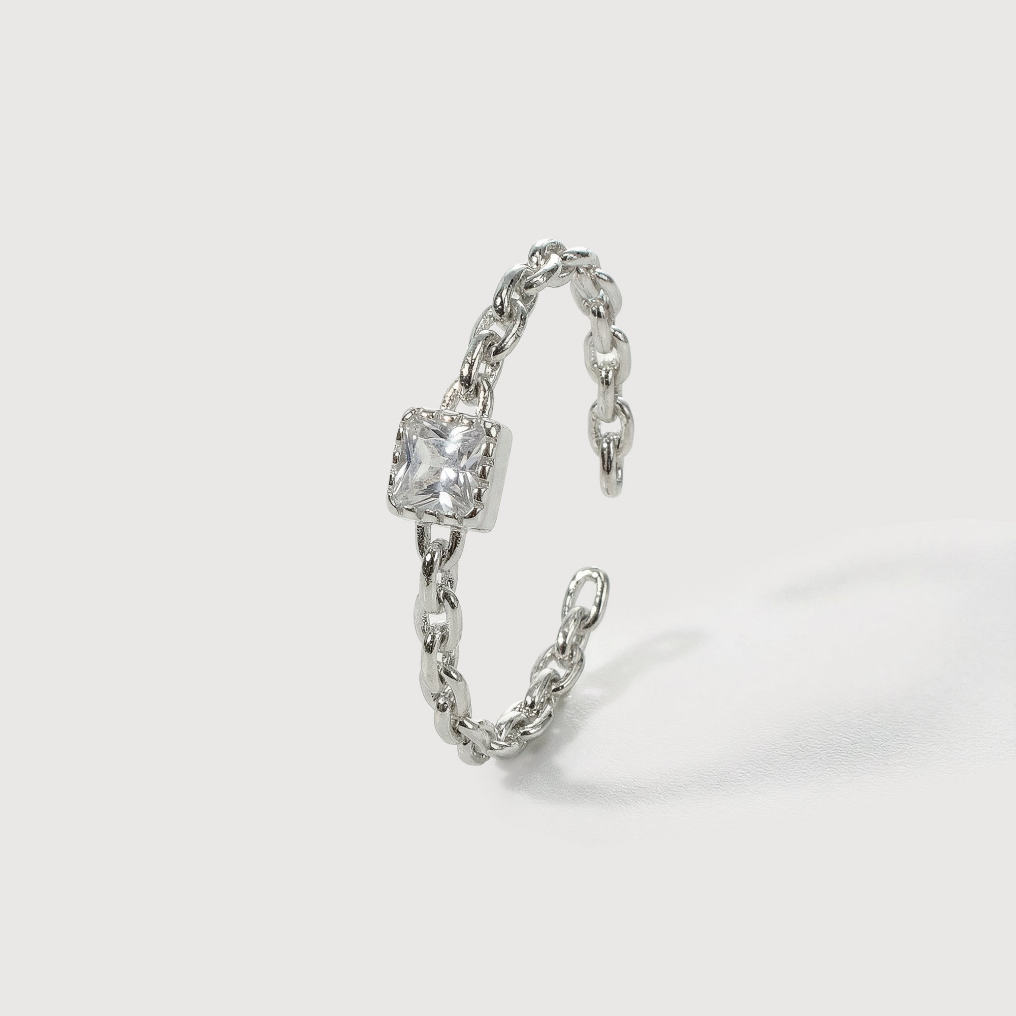 Square Zircon Chain-Link S925 Adjustable Ring
