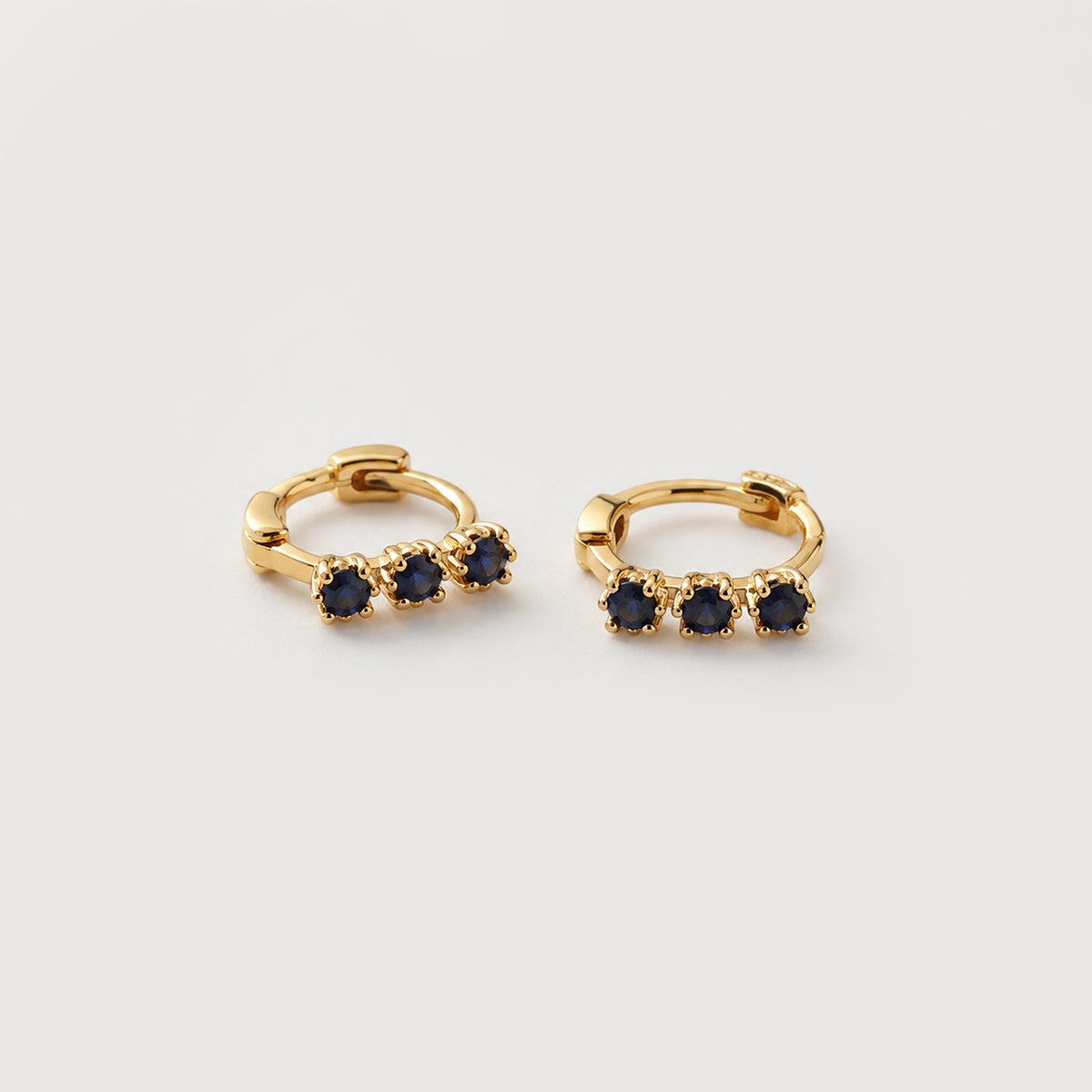 Gold-Plated S925 Triple Blue Zircon Huggie Earrings