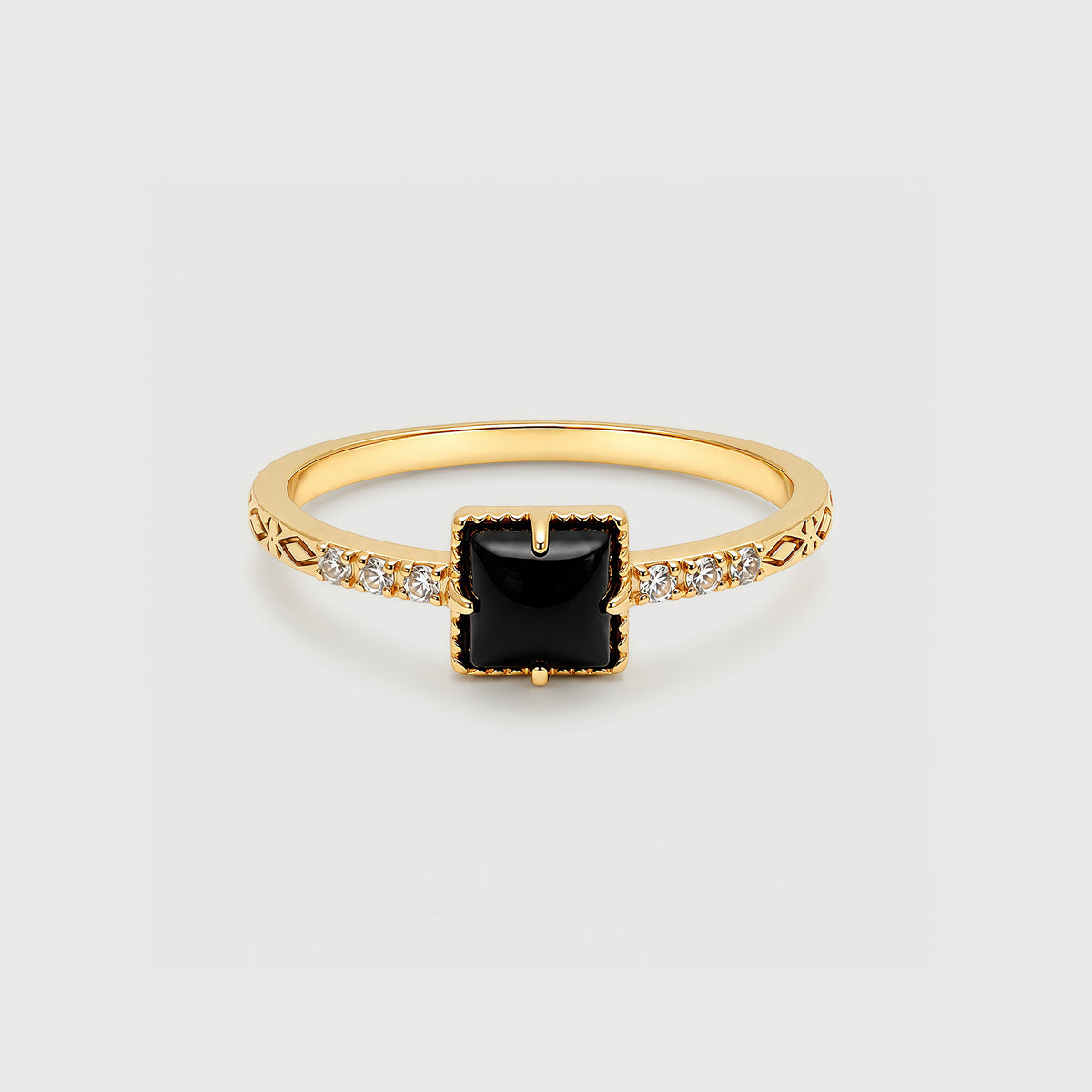 18K Gold-Plated S925 Black Onyx Square Ring