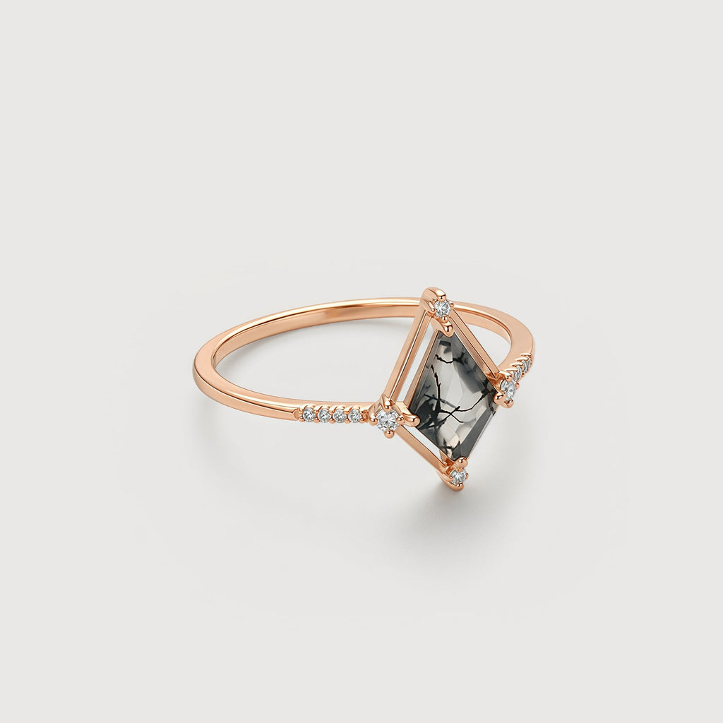 Kite Moss Agate Zircon S925 Silver Ring