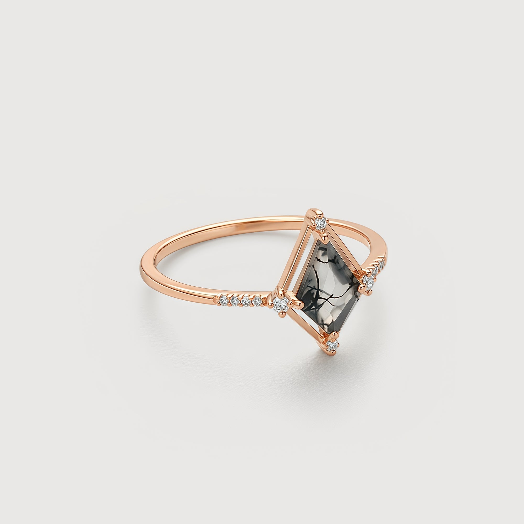 Kite Moss Agate Zircon S925 Silver Ring