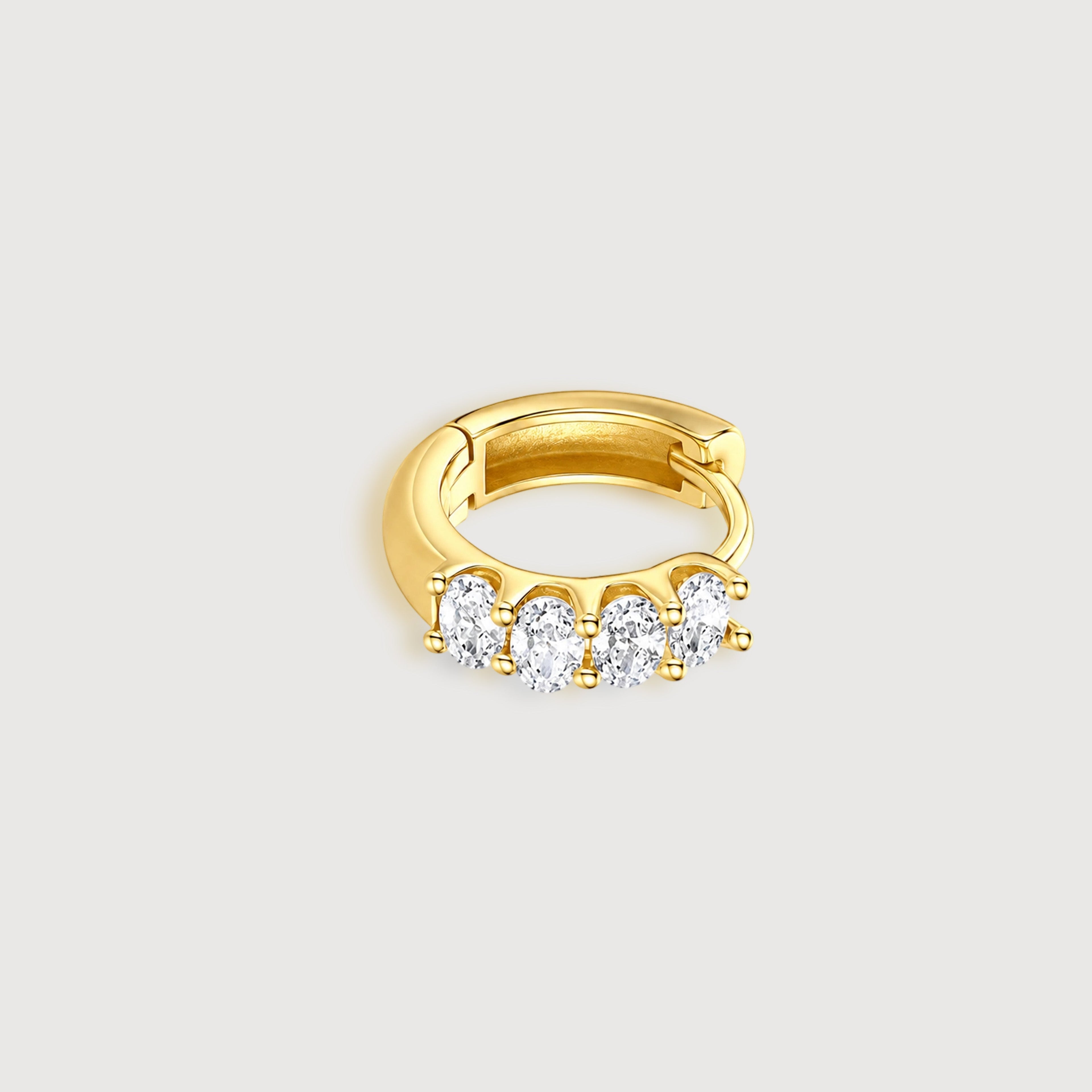 Oval CZ Sterling Silver Huggie Hoops