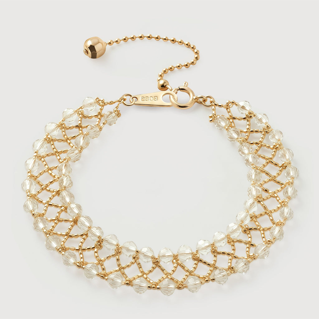 Gold-Tone Sterling Silver Beaded Mesh Bracelet