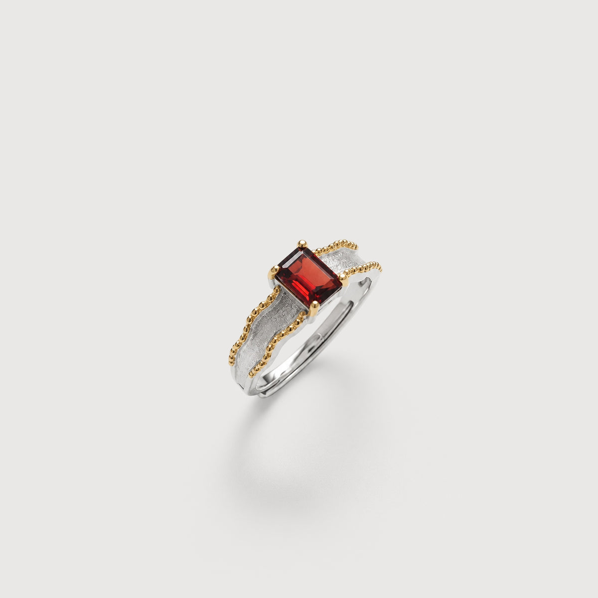 Natural Gemstone Two-Tone Adjustable Sterling Silver Ring
