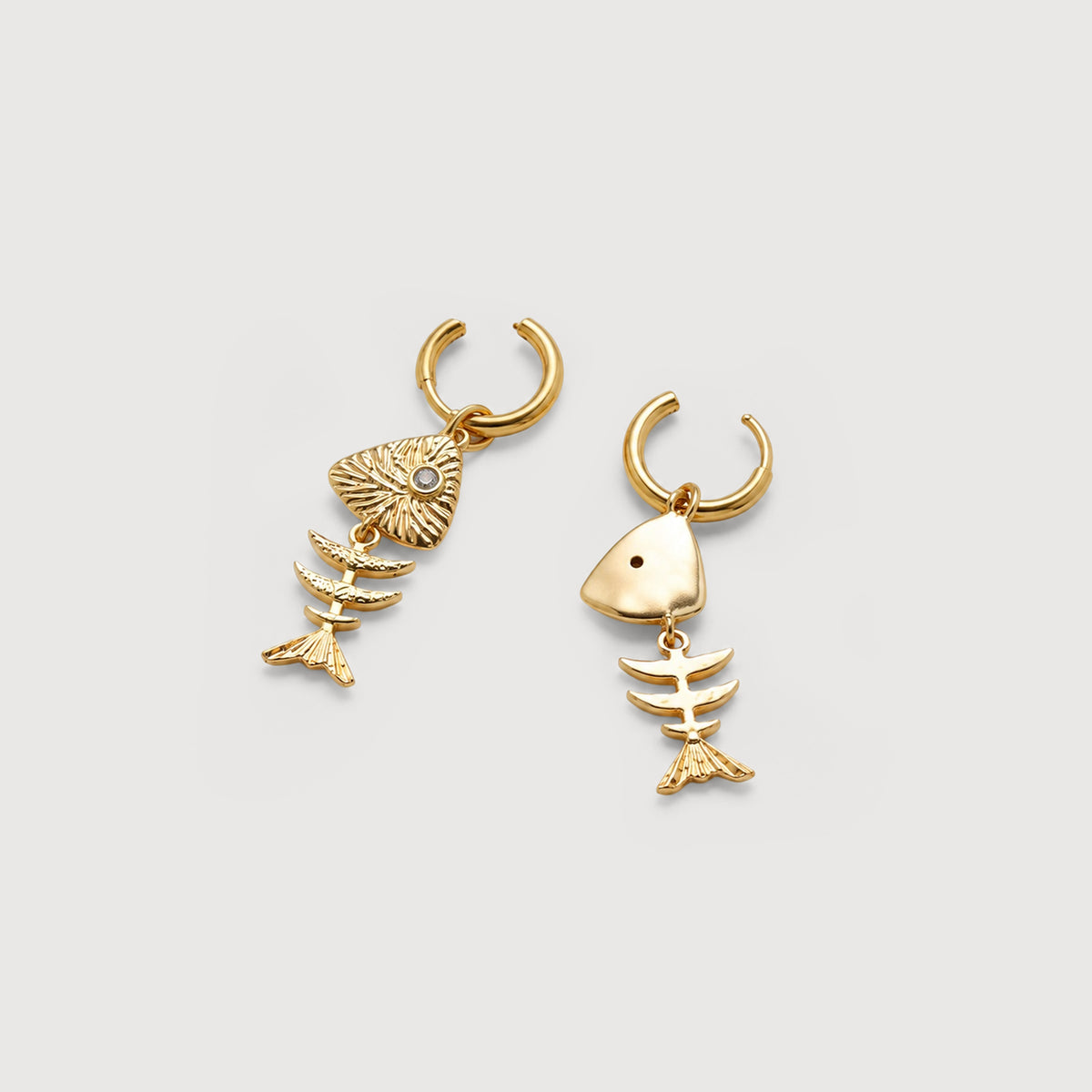 Textured Fishbone Charm Hoop Earrings