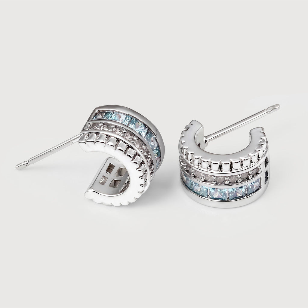 Silver-Tone Blue Zirconia Half Hoop Earrings