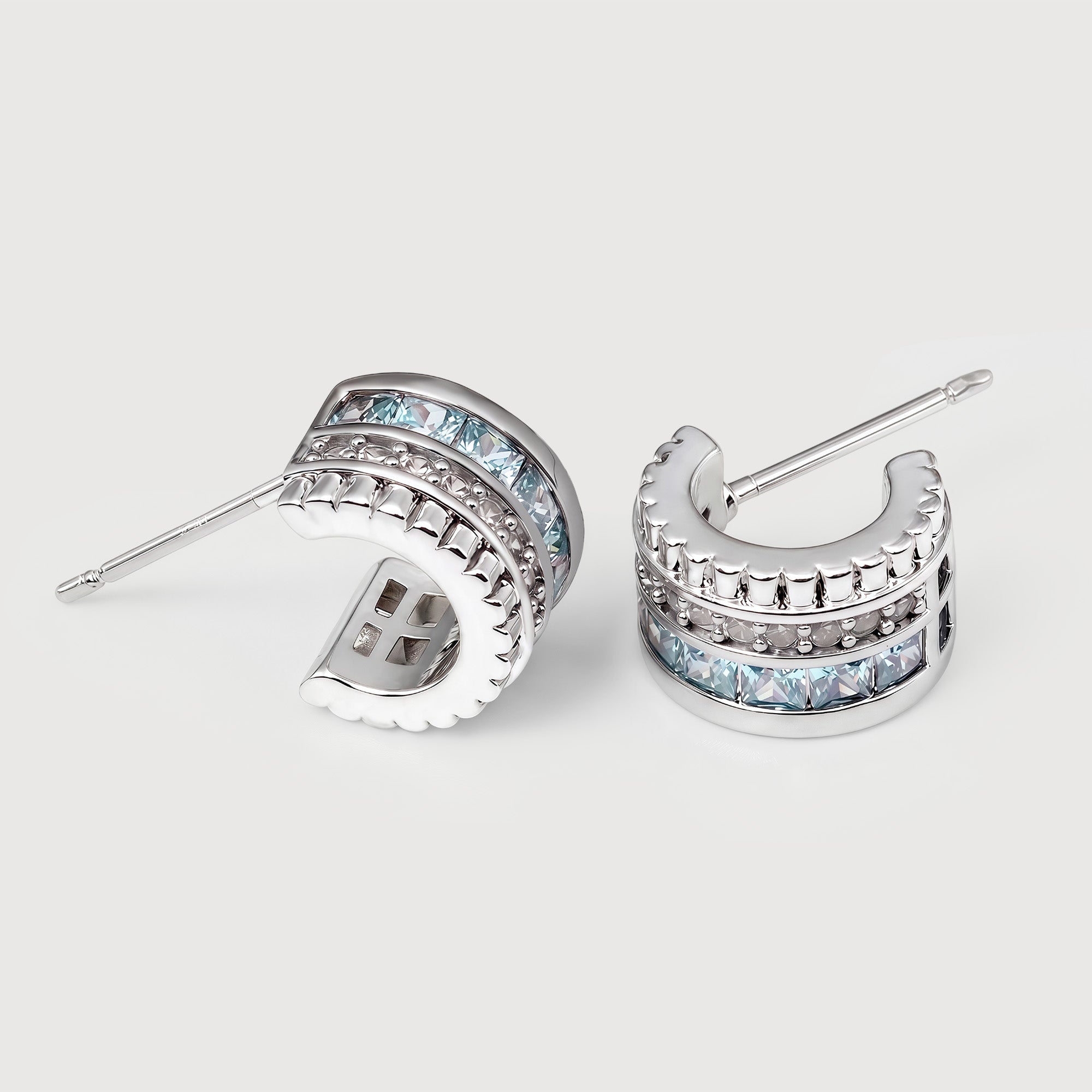 Silver-Tone Blue Zirconia Half Hoop Earrings