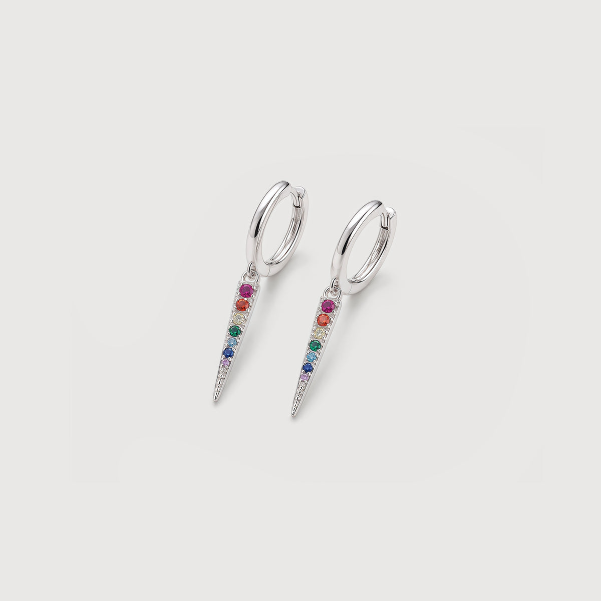 S925 Silver Rainbow Zircon Spike Hoop Earrings