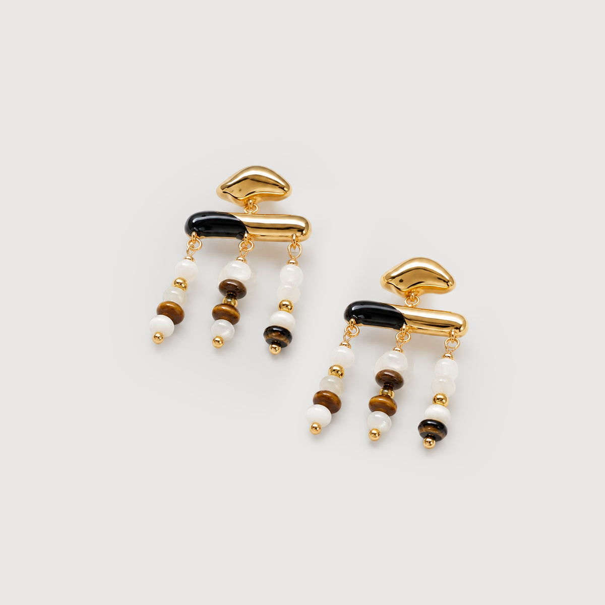 Beaded Fringe Drop Earrings - Gold & Blue