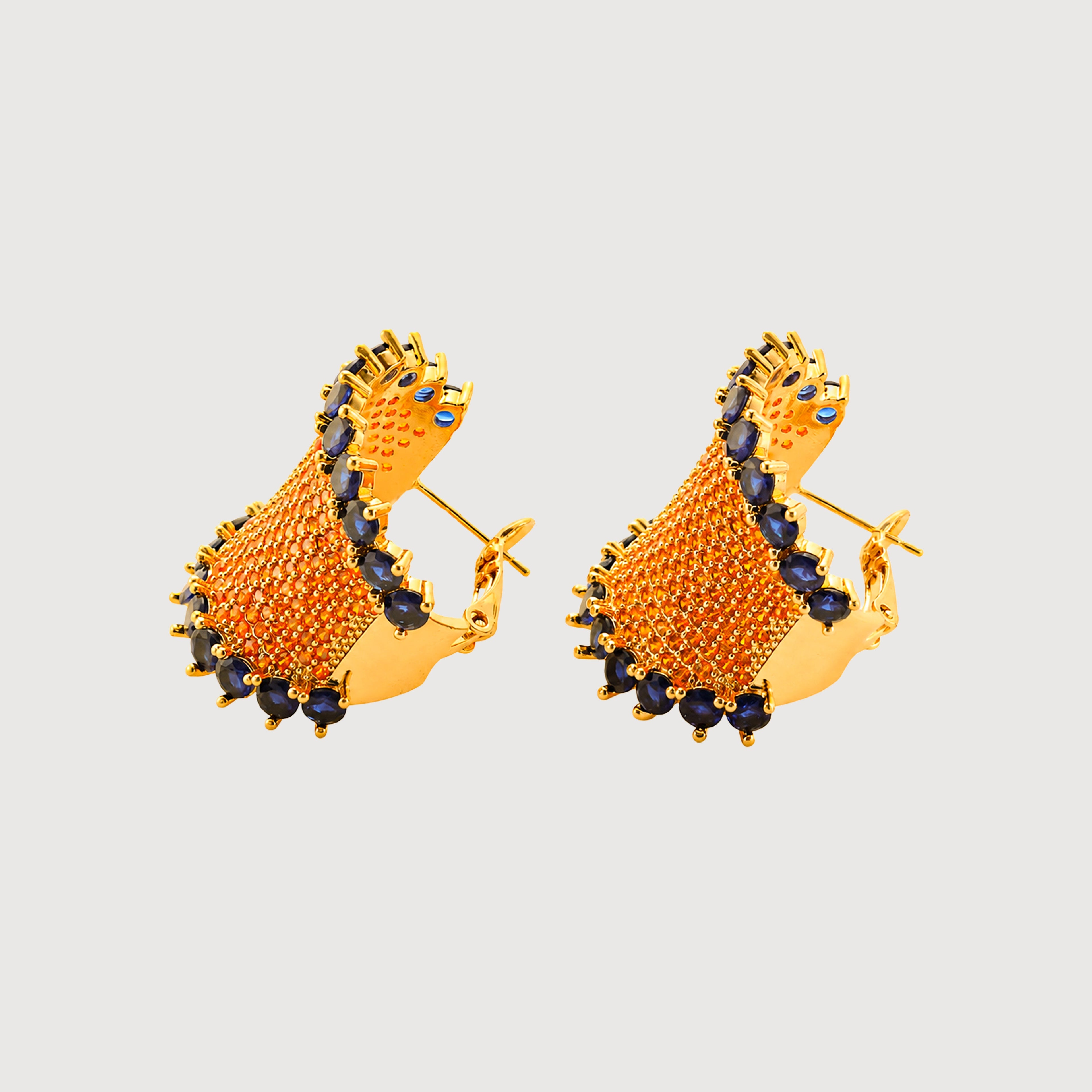 Blue CZ Textured Statement Hoops
