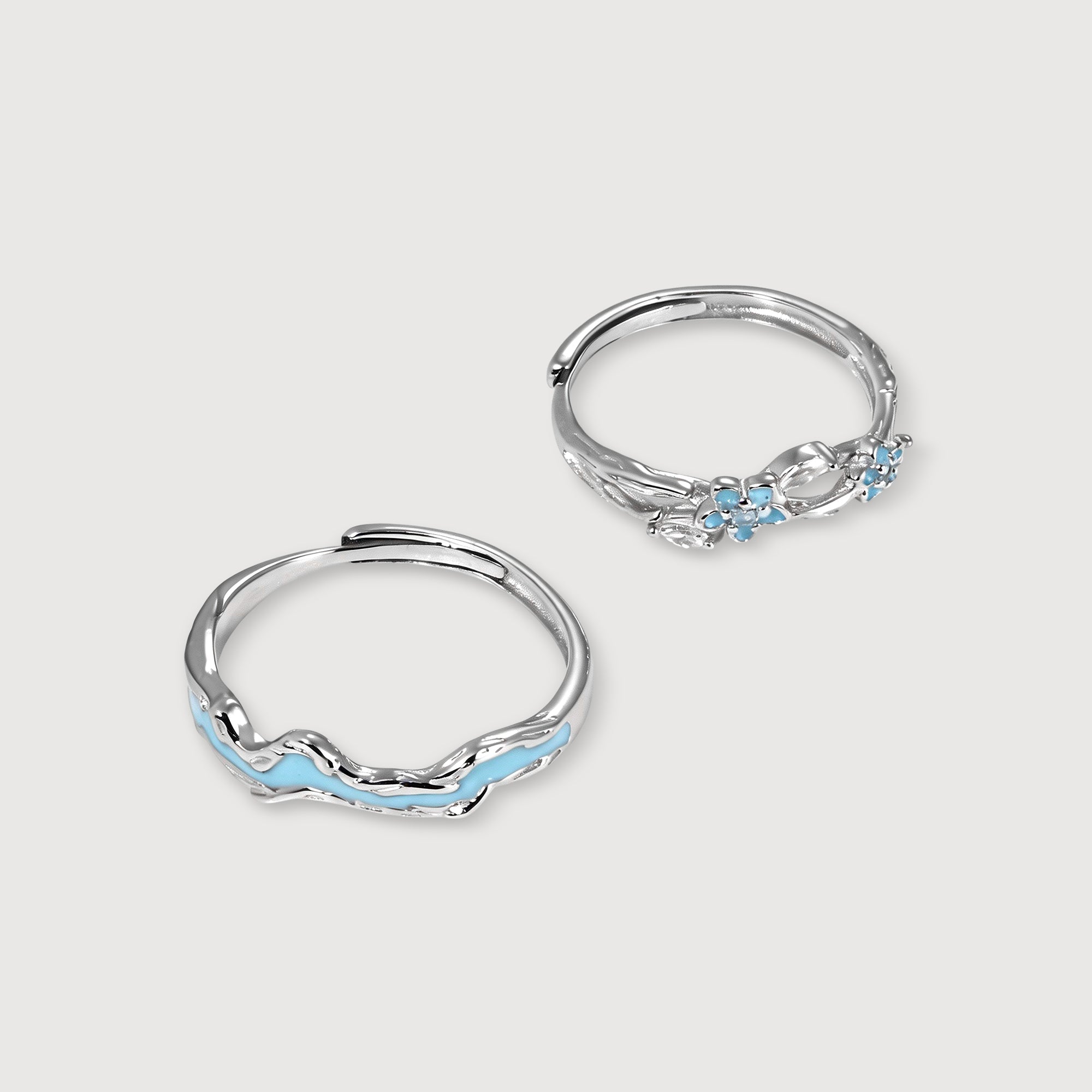 S999 Silver Forget-Me-Not Couple Ring Set