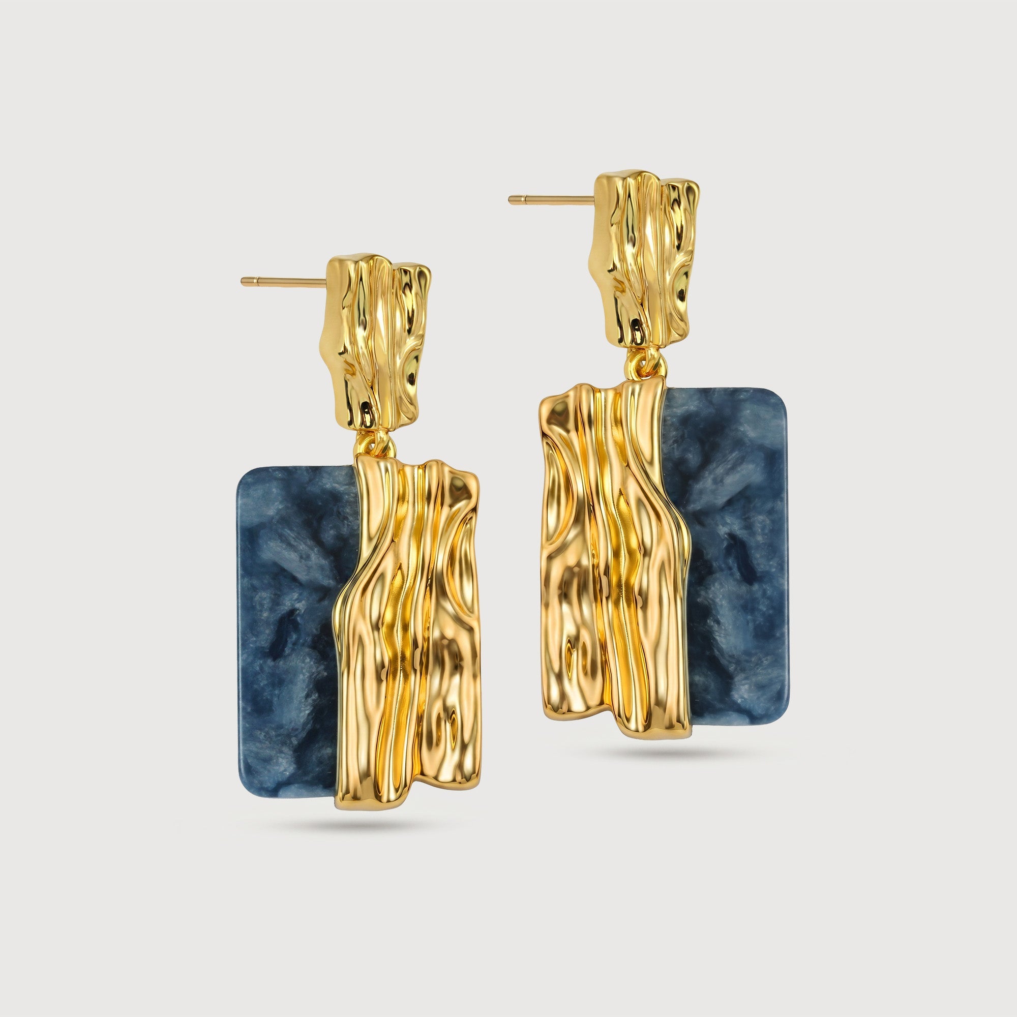 Textured Gold Shell Panel Drop Earrings