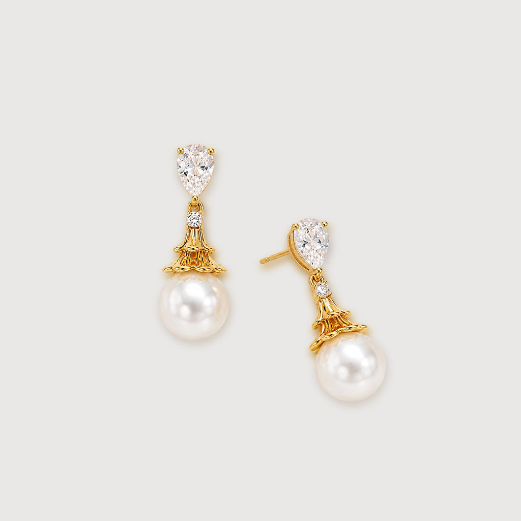 Pear-Cut Zircon & Faux Pearl Drop Earrings