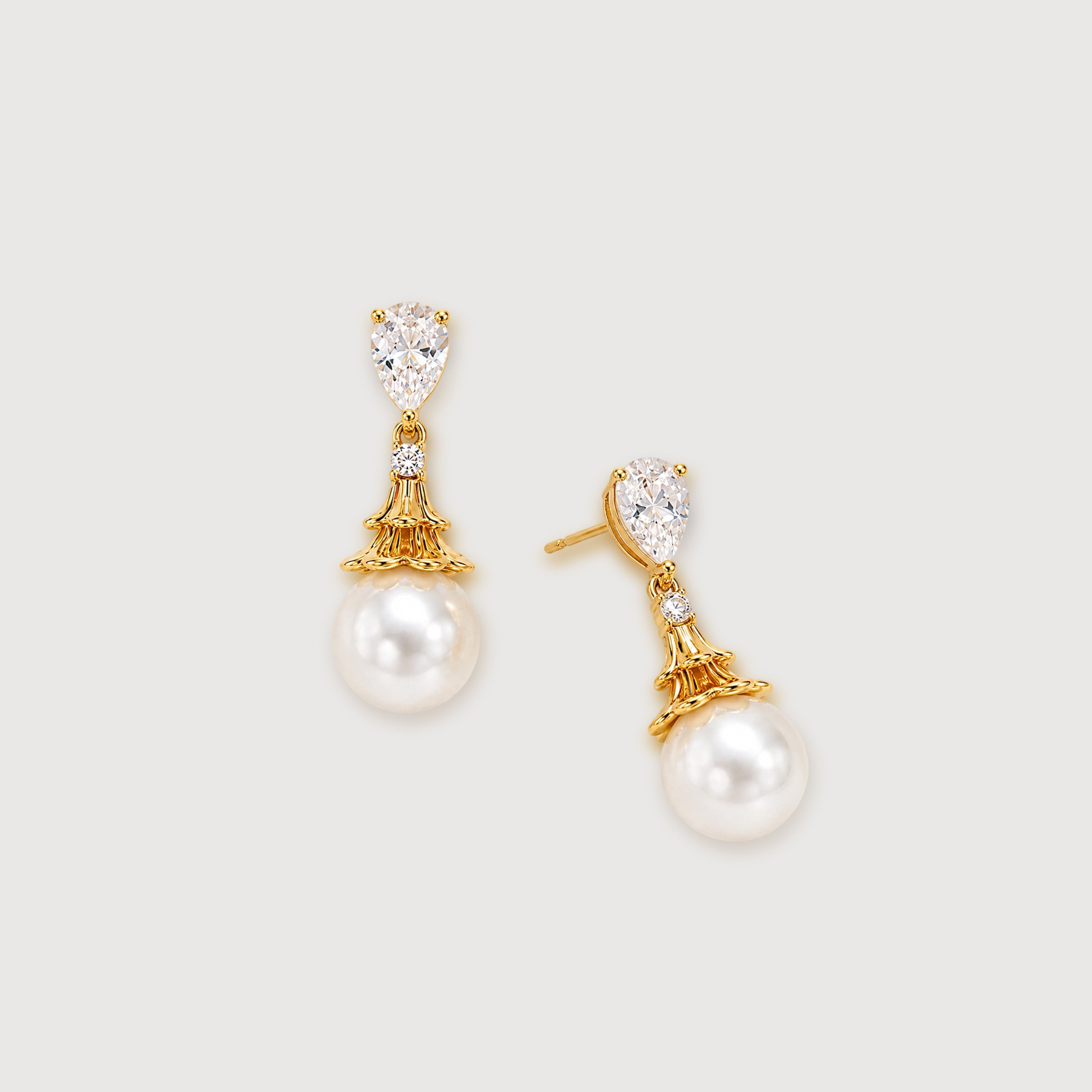Pear-Cut Zircon & Faux Pearl Drop Earrings